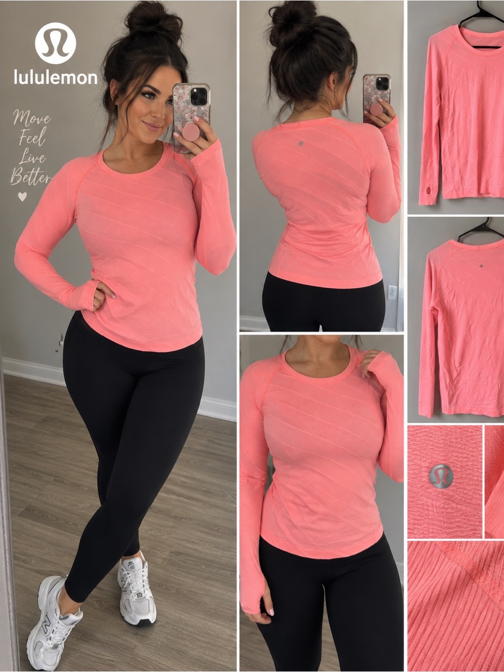 Lululemon Neon Coral/Pink Seamless Long Sleeve Athletic Top Women’s Medium